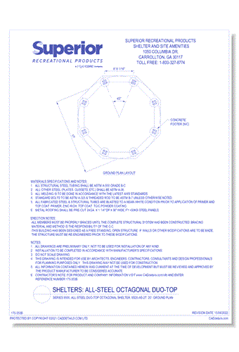 Series 8500, All-Steel Duo-Top Octagonal Shelter, 8S20-AS-2T: 20' : Ground Plan