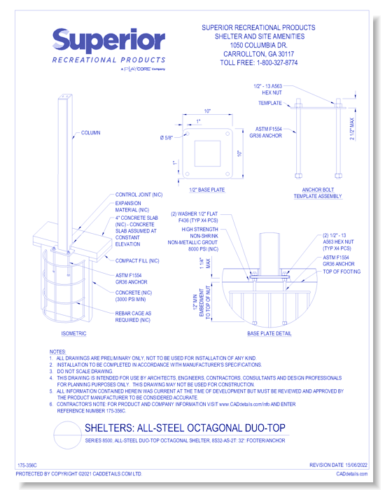 Series 8500, All-Steel Duo-Top Octagonal Shelter, 8S32-AS-2T: 32' : Footer/Anchor