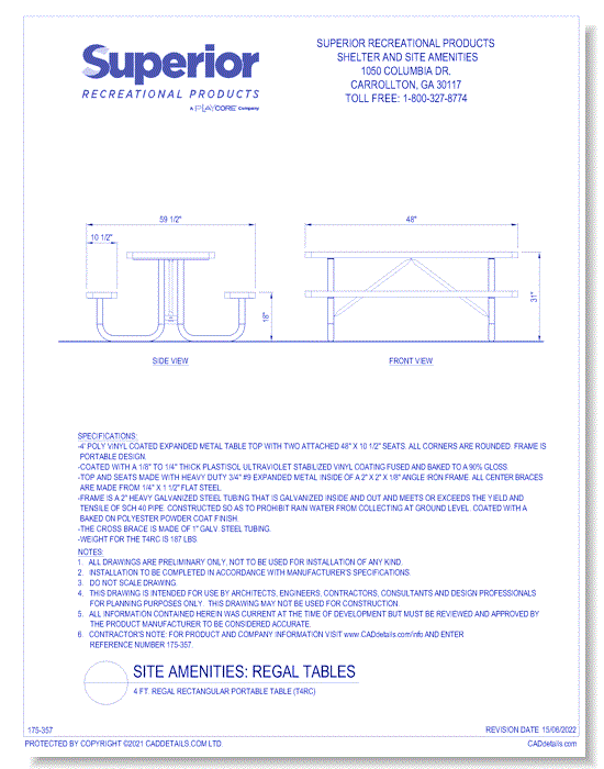 4 ft. Regal Rectangular Portable Table (T4RC)