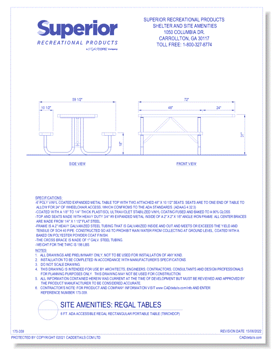 6 ft. ADA Accessible Regal Rectangular Portable Table (T6RCHDCP)