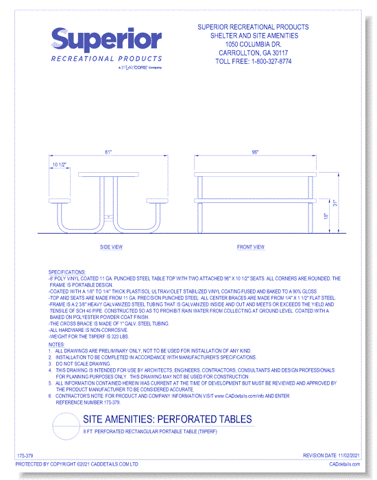 8 ft. Perforated Rectangular Portable Table (T8PERF)