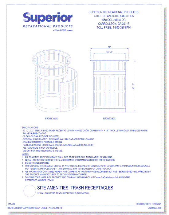 32 Gallon Metro Trash Receptacle (TR32METRO)