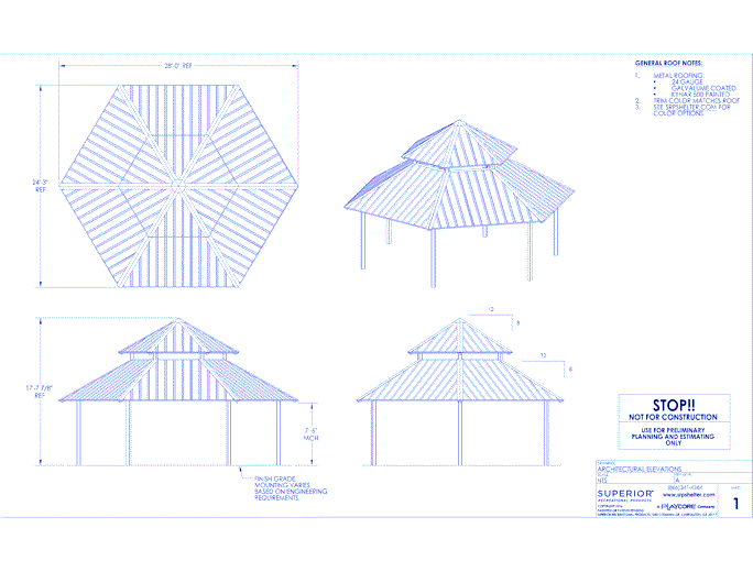 28' Duo-Top Hexagonal Shelter