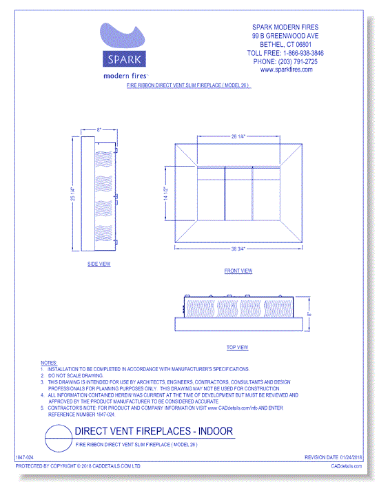 Fire Ribbon Direct Vent Slim Fireplace ( Model 26 )