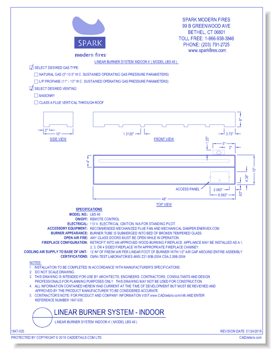 Linear Burner System Indoor 4' ( Model LBS 48 )