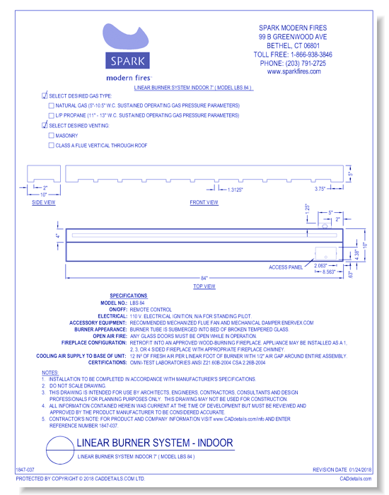 Linear Burner System Indoor 7' ( Model LBS 84 )