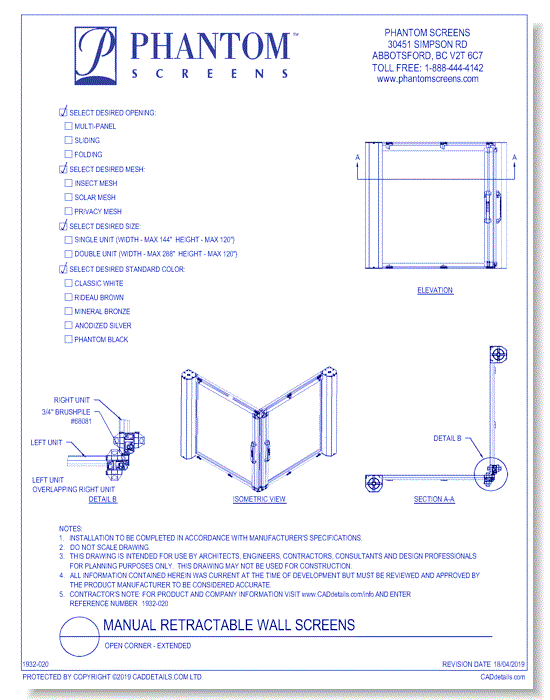 Manual Retractable Wall Screens: Open Corner - Extended