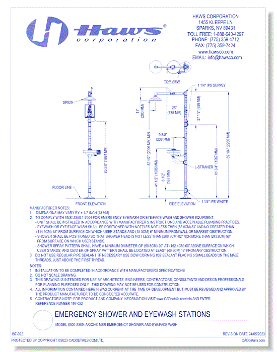 Model 8300-8309: AXION® MSR Emergency Shower and Eye/Face Wash