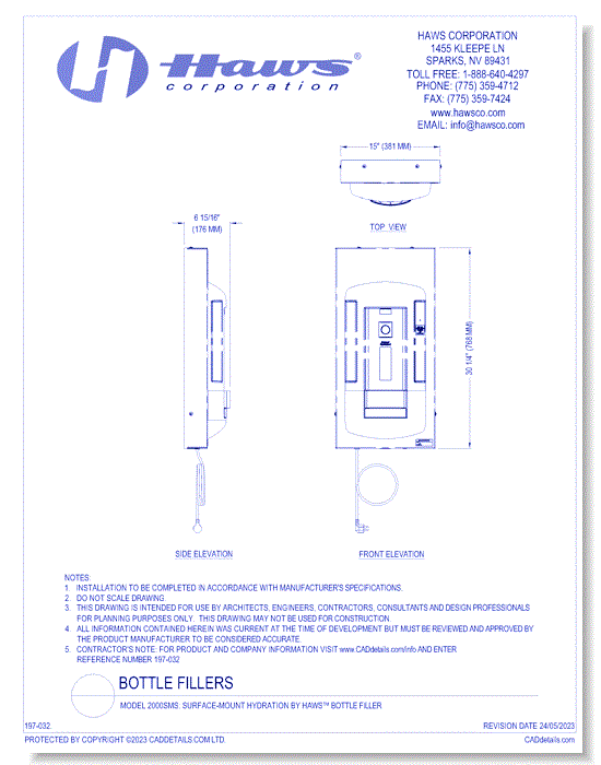 Model 2000SMS: Surface-Mount Hydration By Haws™ Bottle Filler