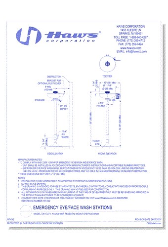 Model 7261-7271: AXION® MSR Pedestal Mount Eye/Face Wash