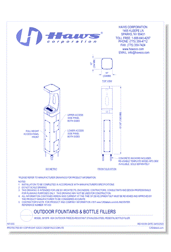 Model 3610FR: ADA Outdoor Freeze-Resistant Stainless-Steel Pedestal Bottle Filler