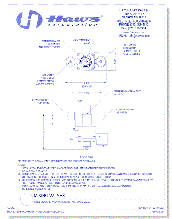 Model 9201EFE: AXION® Thermostatic Mixing Valve