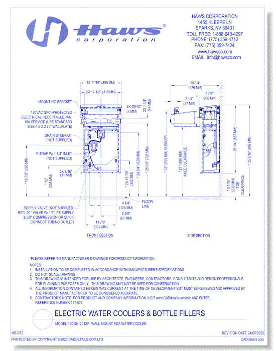 Model 1201S/1201SF: Wall Mount ADA Water Cooler