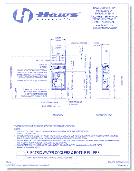 Model 1210S/1210SF: Wall Mounted ADA Bottle Filler