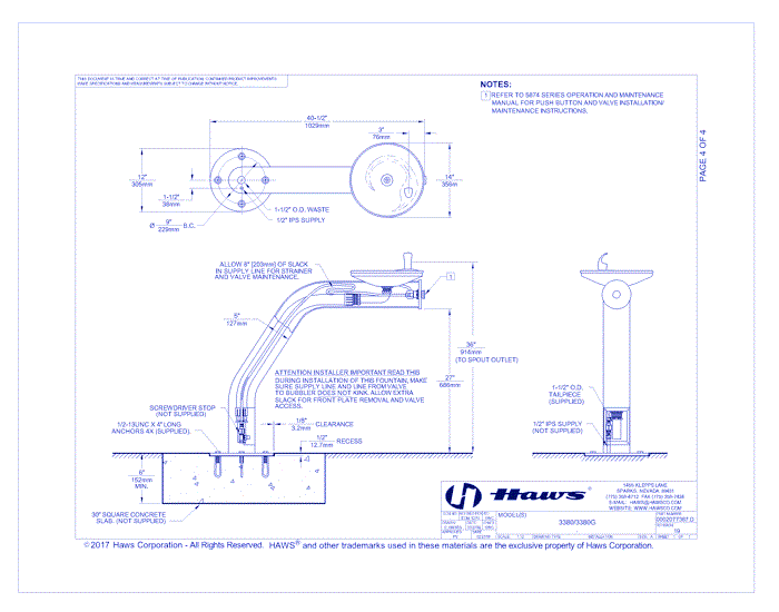 Model 3380: ADA Outdoor Steel Pedestal Drinking Fountain