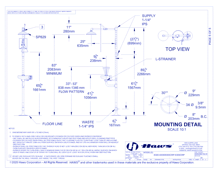 Model 8300-8309: AXION® MSR Emergency Shower and Eye/Face Wash