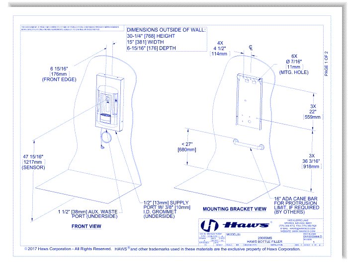Model 2000SMS: Surface-Mount Hydration By Haws™ Bottle Filler