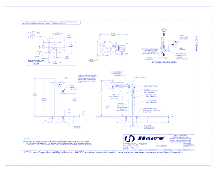 Model 3377: Pedestal Barrier-Free Steel Drinking Fountain