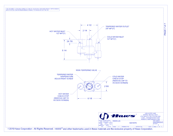 Model 9201EFE: AXION® Thermostatic Mixing Valve