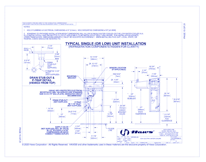 Model 1201S/1201SF: Wall Mount ADA Water Cooler