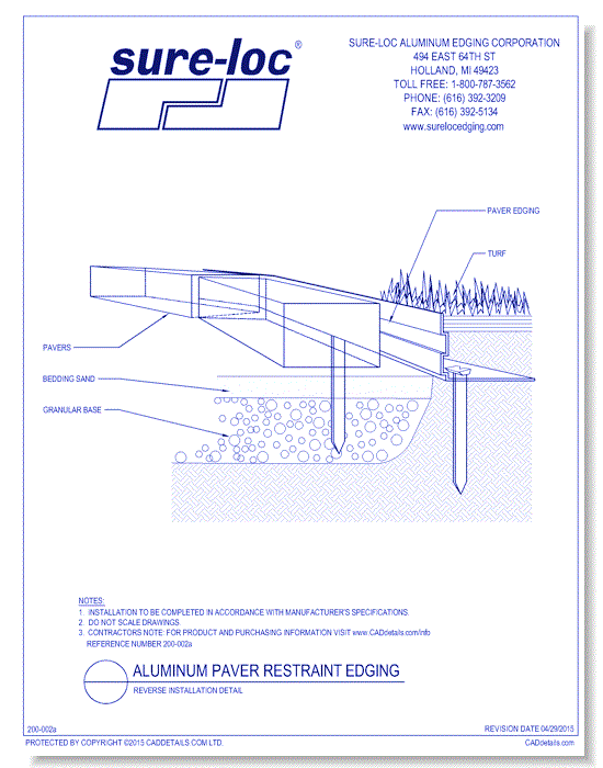 Aluminum Paver Restraints "L" Edge - Reverse Installation Detail (optional)