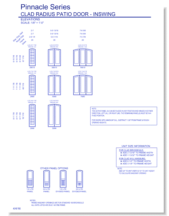 Pinnacle Clad Seg-Top Patio Door: Elevations