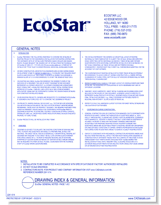 EcoStar General Notes - Page 1 Of 2