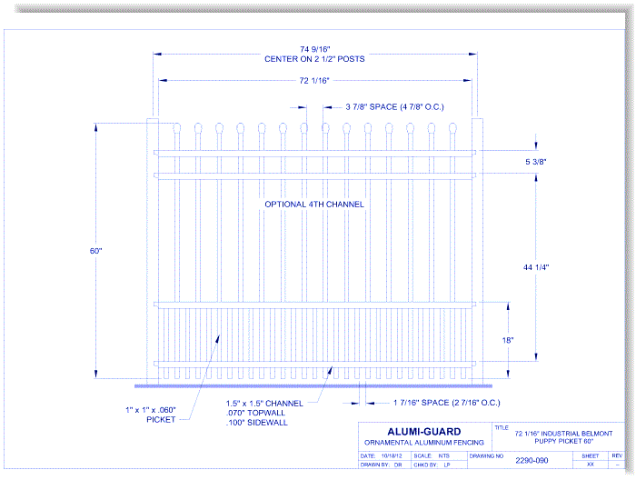 6' Industrial Belmont 60" Puppy Picket (I6B604S0-2)