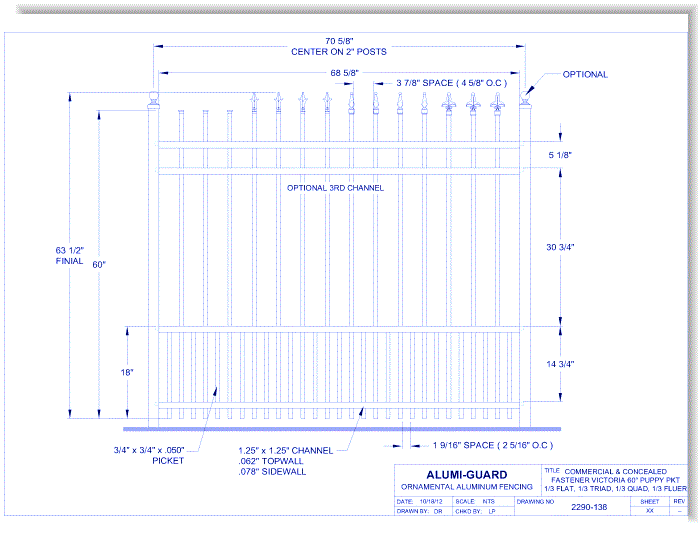 Commercial & Concealed Fastener Victoria 60" Puppy Picket (CCFV604S0-2-3)