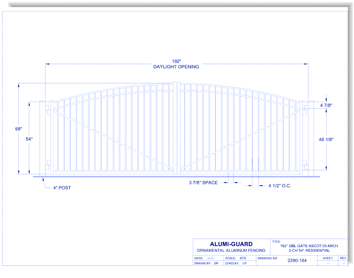 Double Gate Residential Ascot 03 Arch 3-CH 54" (GT03D192RA543)