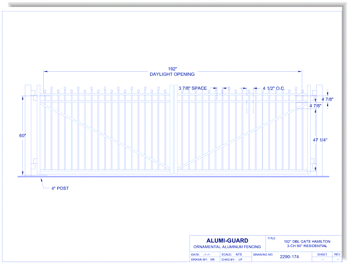 Double Gate Residential Hamilton 3-CH 60" (GTD192RH603)