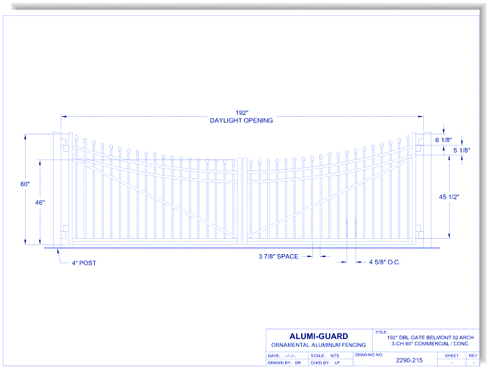 Double Gate Concealed Fastener Belmont 02 Arch 3-CH 60" (GT02D192CB603)