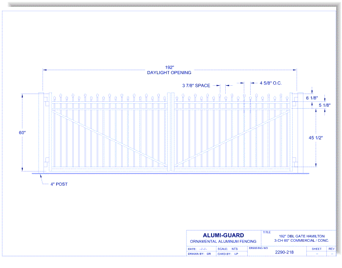 Double Gate Concealed Fastener Hamilton 3-CH 60" (GTD192CH603)