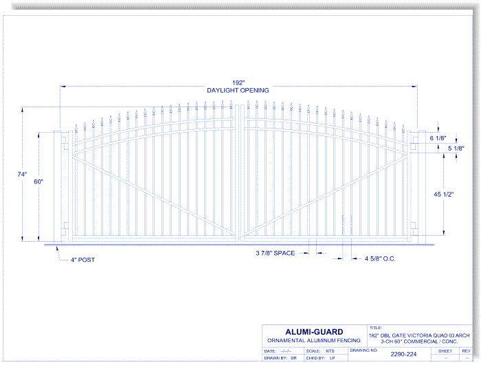 Double Gate Concealed Fastener Victoria Quad 03 Arch 3-CH 60" (GT03D192CV603)