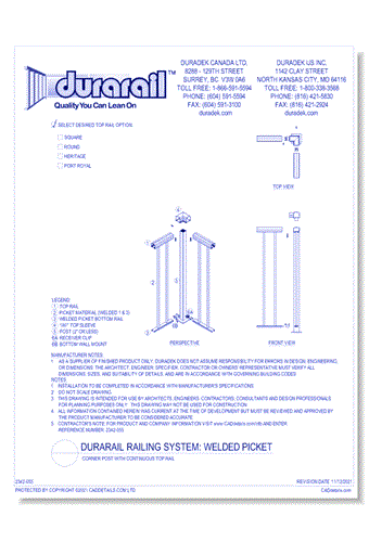 Welded Picket Detail - Corner Post with Continuous Top Rail