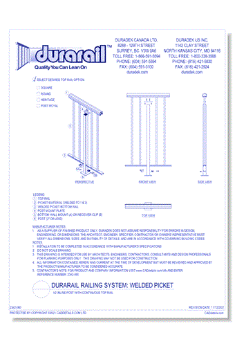 Welded Picket Detail - v2 Inline Post with Continuous Top Rail