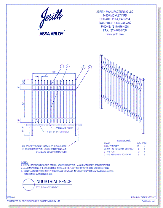 Industrial Fence Style 101 - 72 In. height