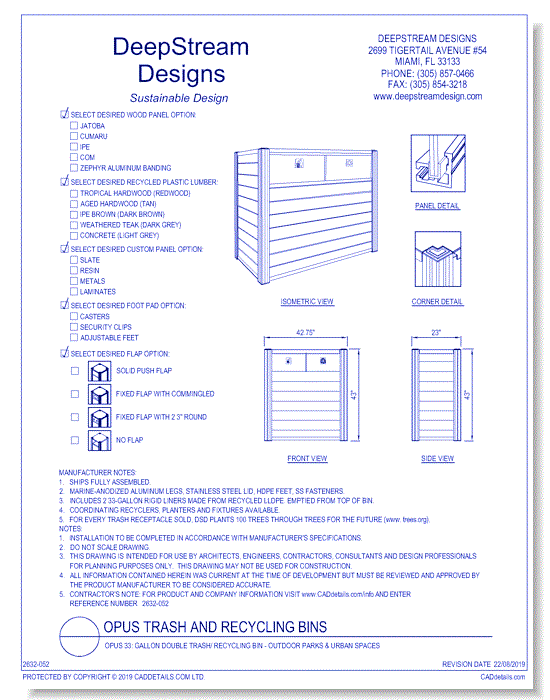 OPUS 33: Gallon Double Trash/ Recycling Bin - Outdoor Parks & Urban Spaces