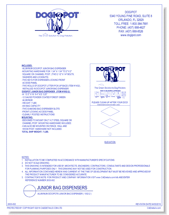 Aluminum DOGIPOT® Junior Bag Dispenser ( 1002-2 )