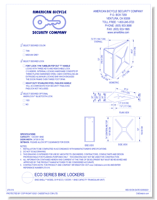 Bike-Shell™ Model 301P-ECO (1 Door / 1 Bike Capacity Triangular Unit)