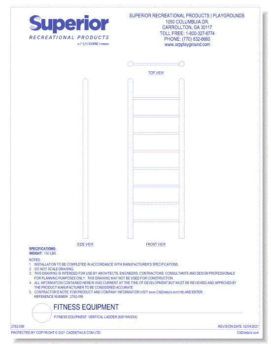 Fitness Equipment: Vertical Ladder (60019402XX)