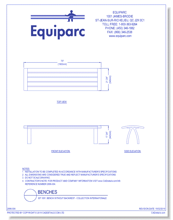 EP 1691: Bench Without Backrest - Collection Internationale