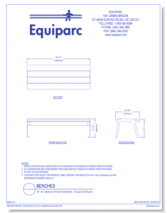 EP 1631: Bench Without Backrest - Collection Plaza