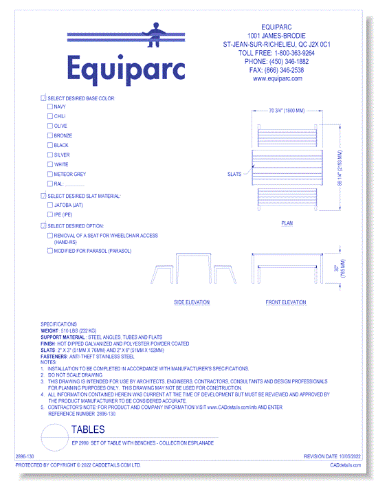 EP 2990: Set Of Table With Benches - Collection Esplanade