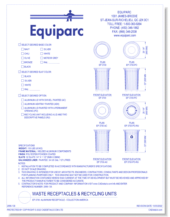 EP 3700: Aluminum Receptacle - Collection America