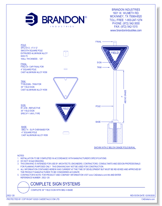 Complete 36" Yield Sign with SBQ-14 Base