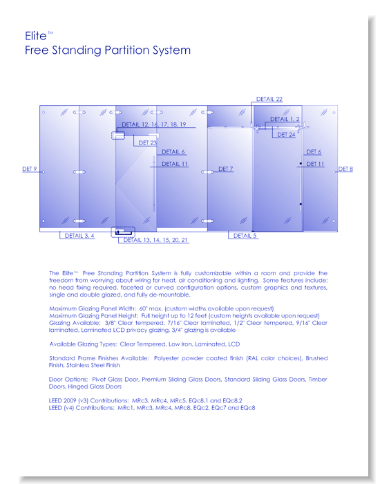 Freestanding Glass Partition System: Elite™ - Architects Package