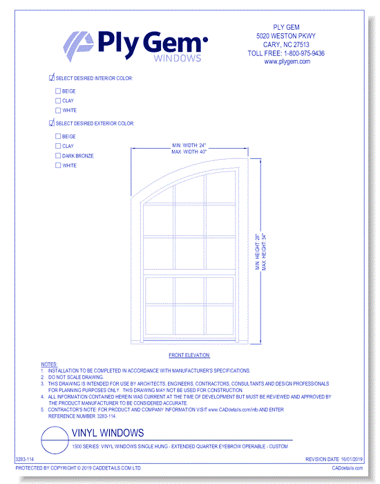 1500 Series: Vinyl Windows Single Hung - Extended Quarter Eyebrow Operable - Custom