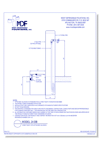 13.2)** MDF 24 DB** Pedestal direct bury **Hydrant** at 24 Inch with attached valve box standard