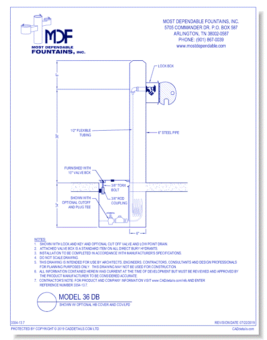 ** MDF 36 DB** Pedestal direct bury **Hydrant** with HBC and kit COV w/ LPD Attached valve box standard
